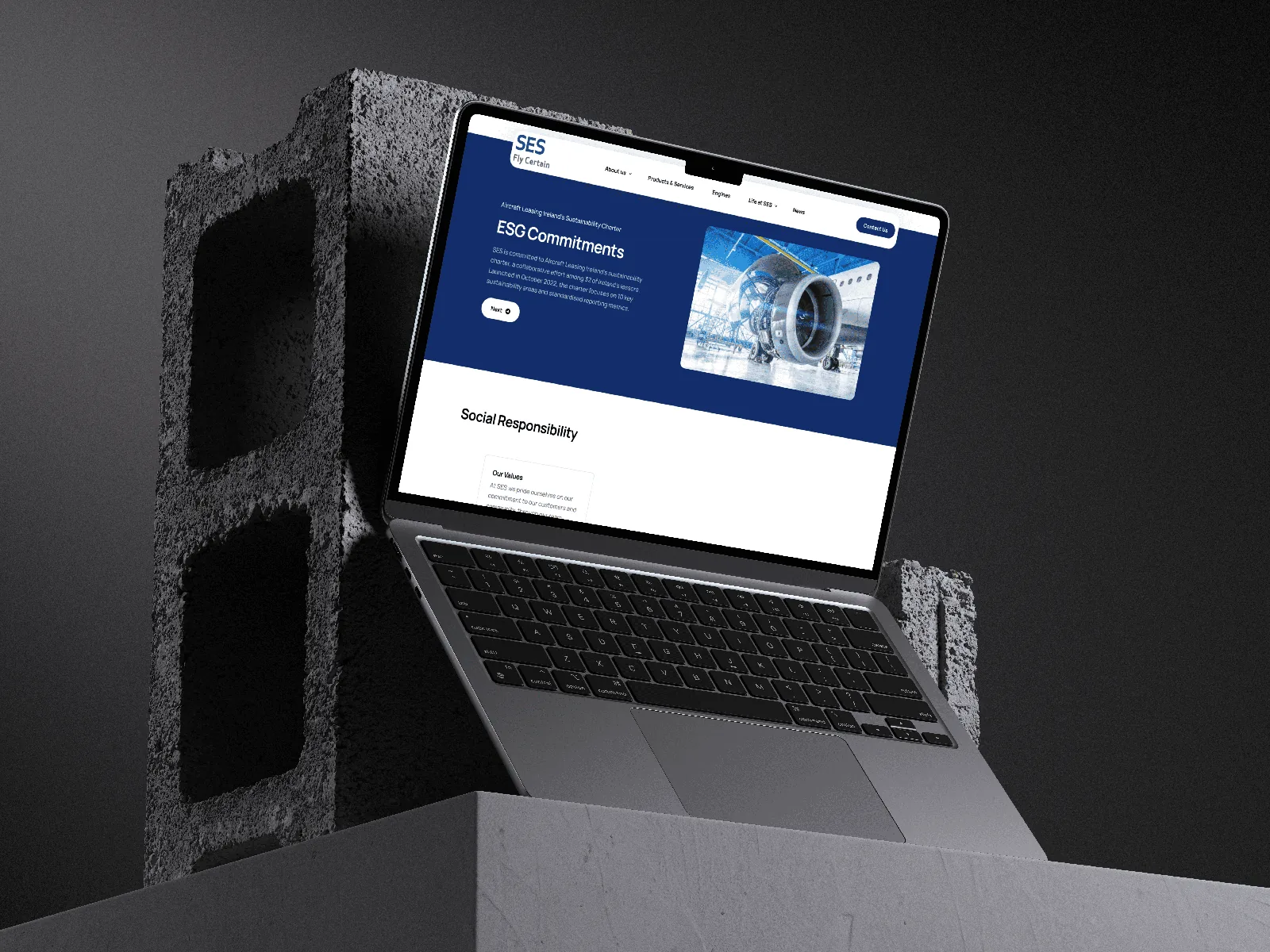 Sophisticated website design for SES, featuring ESG commitments.