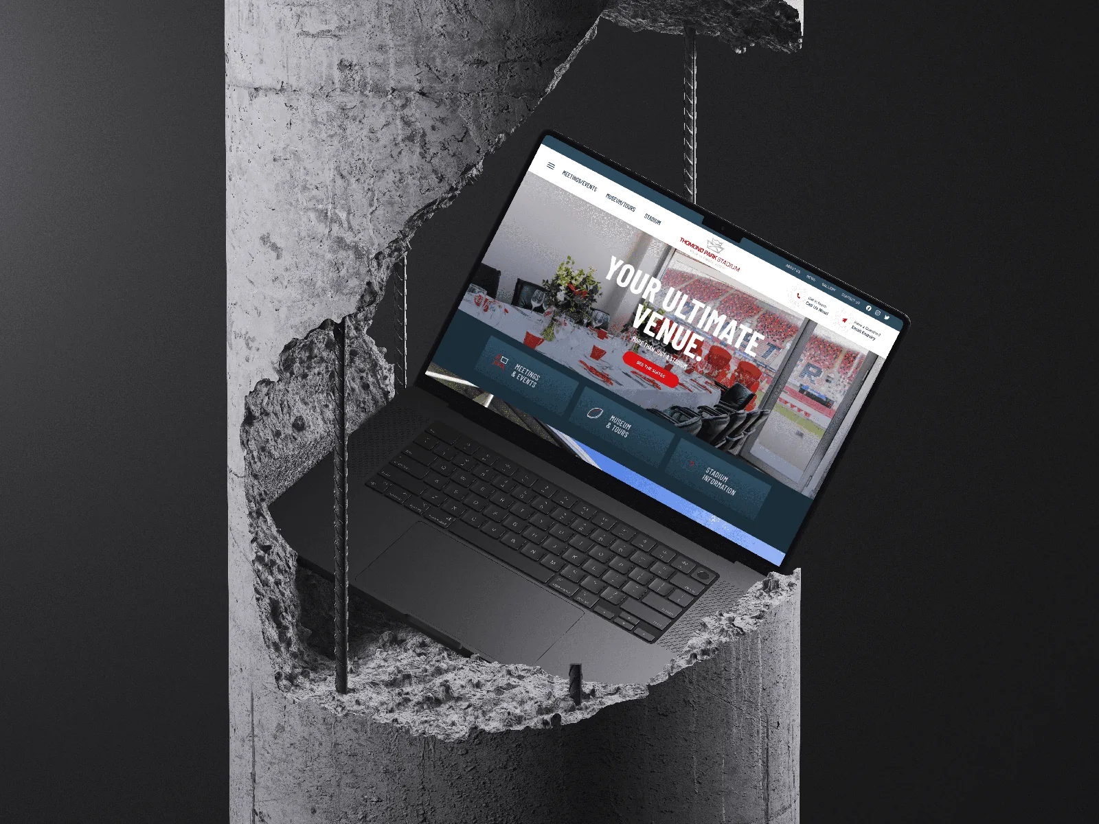 Website for a venue on a laptop, demonstrating website design.
